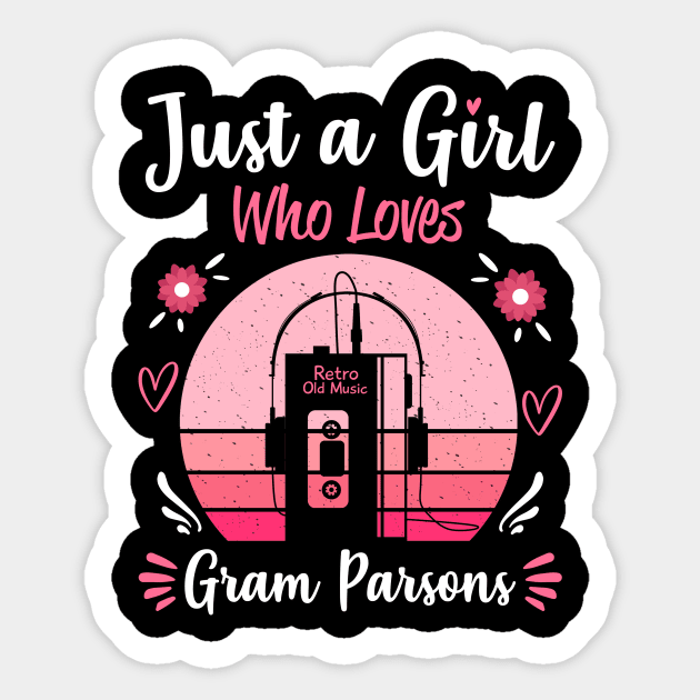 Just A Girl Who Loves Gram Parsons Retro Headphones Sticker by Cables Skull Design